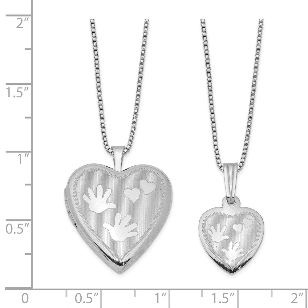 FJC Finejewelers Sterling Silver Rhodium-plated Polished Satin Hand And Hearts Locket And Small Pendant Set 18 inch chai