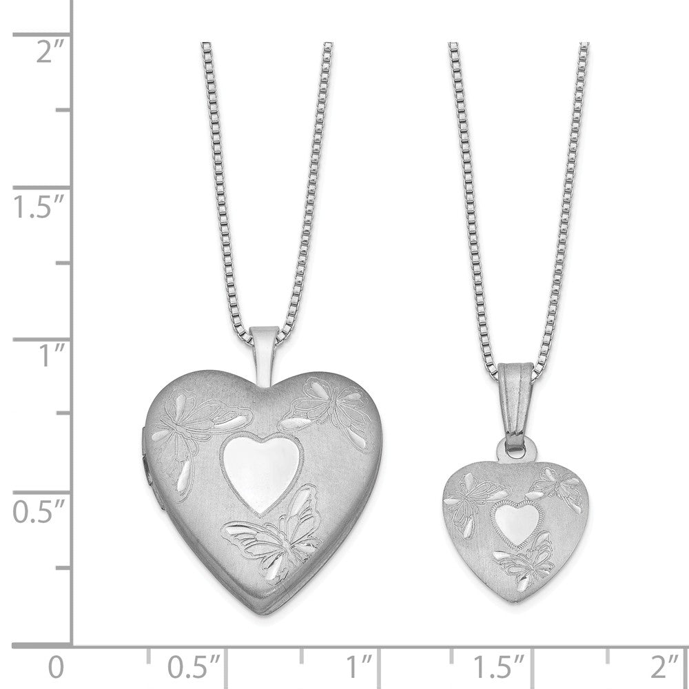 FJC Finejewelers Sterling Silver Rhodium-plated Polished Satin Butterfly Heart Locket And Pendant Set 18 inch chain incl