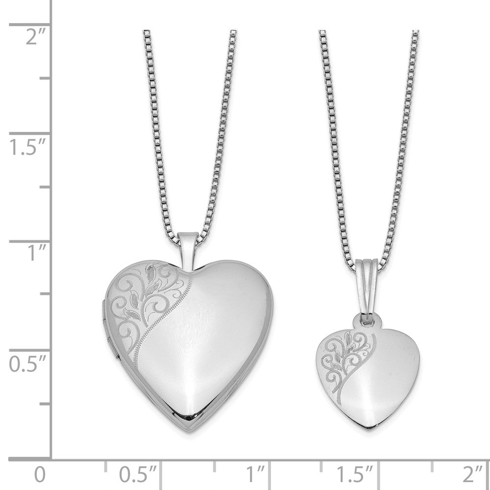 FJC Finejewelers Sterling Silver Rhodium-plated Polished Swirl Design Heart Locket And Pendant Set 18 inch chain include