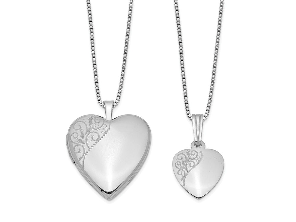 FJC Finejewelers Sterling Silver Rhodium-plated Polished Swirl Design Heart Locket And Pendant Set 18 inch chain include