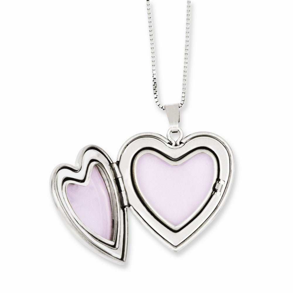 FJC Finejewelers Sterling Silver Rhodium-plated Rose I Love You Heart Locket And Pendant Set 18 inch chain included