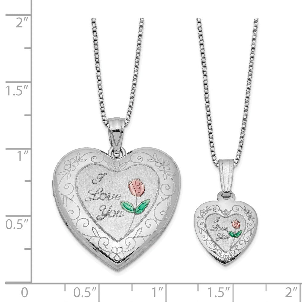 FJC Finejewelers Sterling Silver Rhodium-plated Rose I Love You Heart Locket And Pendant Set 18 inch chain included