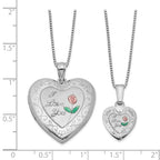 FJC Finejewelers Sterling Silver Rhodium-plated Rose I Love You Heart Locket And Pendant Set 18 inch chain included