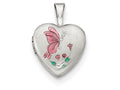 FJC Finejewelers Sterling Silver Enamel Butterfly Flowers 12mm Heart Locket Necklace