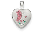 FJC Finejewelers Sterling Silver Enamel Butterfly Flowers 12mm Heart Locket Necklace