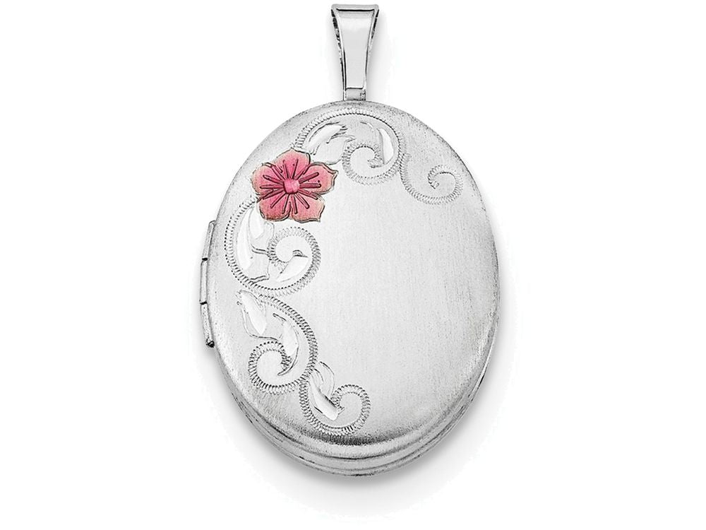FJC Finejewelers Sterling Silver With Enamel Flowers 19mm Oval Locket Necklace