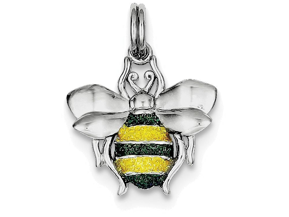 FJC Finejewelers Sterling Silver Green and Yellow Enamel Bee Charm