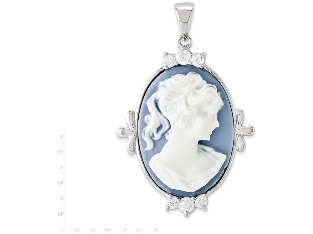 FJC Finejewelers Sterling Silver Cubic Zirconia Cameo Pendant Necklace - Chain Included
