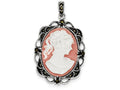 FJC Finejewelers Sterling Silver Marcasite Cameo Pendant Necklace - Chain Included