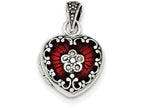 FJC Finejewelers Sterling Silver Red Enamel and Marcasite Heart Locket Necklace