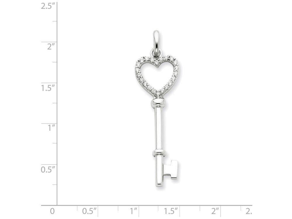 FJC Finejewelers Sterling Silver Cubic Zirconia Heart Key Pendant Necklace - Chain Included