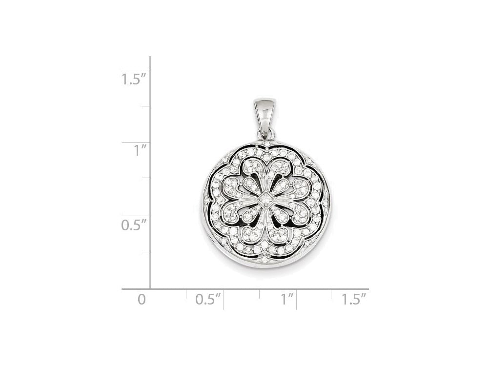 FJC Finejewelers Sterling Silver Cubic Zirconia Circle W/ Flower Design Locket Pendant Necklace - Chain Included