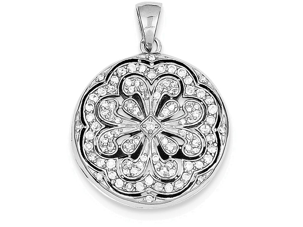 FJC Finejewelers Sterling Silver Cubic Zirconia Circle W/ Flower Design Locket Pendant Necklace - Chain Included
