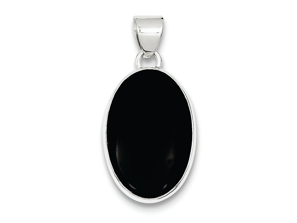 FJC Finejewelers Sterling Silver Onyx Polished Oval Pendant Necklace - Chain Included