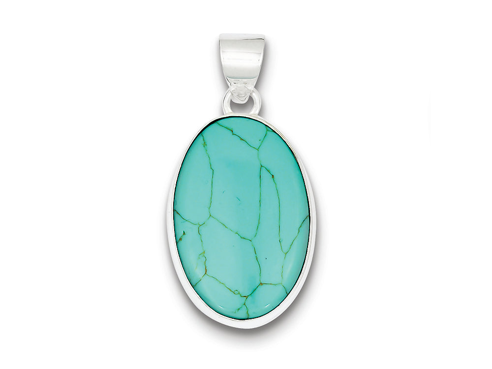FJC Finejewelers Sterling Silver Turquoise Polished Oval Pendant Necklace - Chain Included