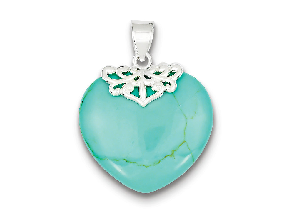 FJC Finejewelers Sterling Silver Turquoise Heart Stone Pendant Necklace - Chain Included