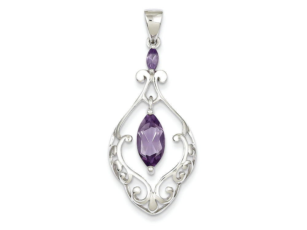 FJC Finejewelers Sterling Silver Amethyst Fancy Pendant Necklace - Chain Included