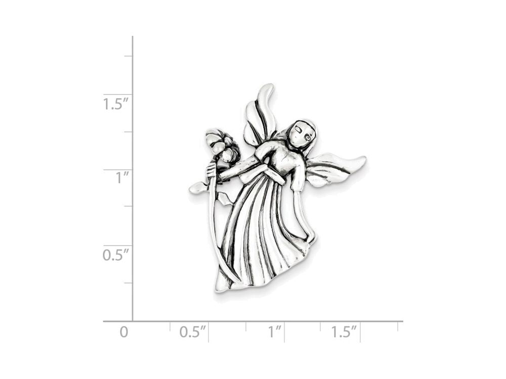 FJC Finejewelers Sterling Silver Polish and Antique Angel W/flower Pendant Necklace and Pin - Chain Included