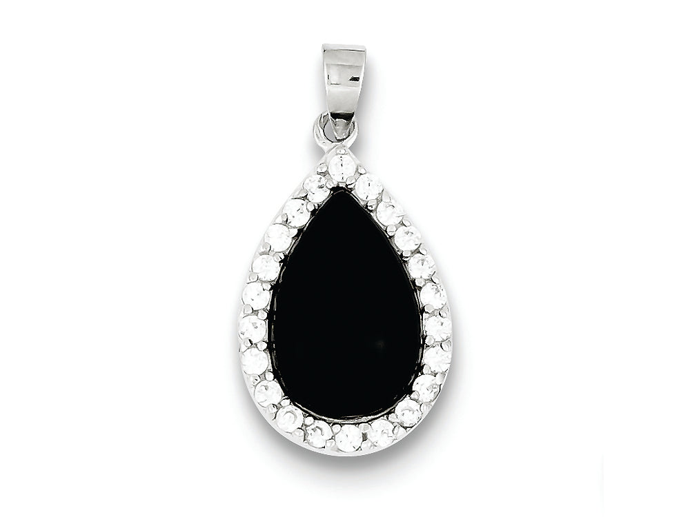 FJC Finejewelers Sterling Silver Cubic Zirconia And Onyx Pendant Necklace - Chain Included