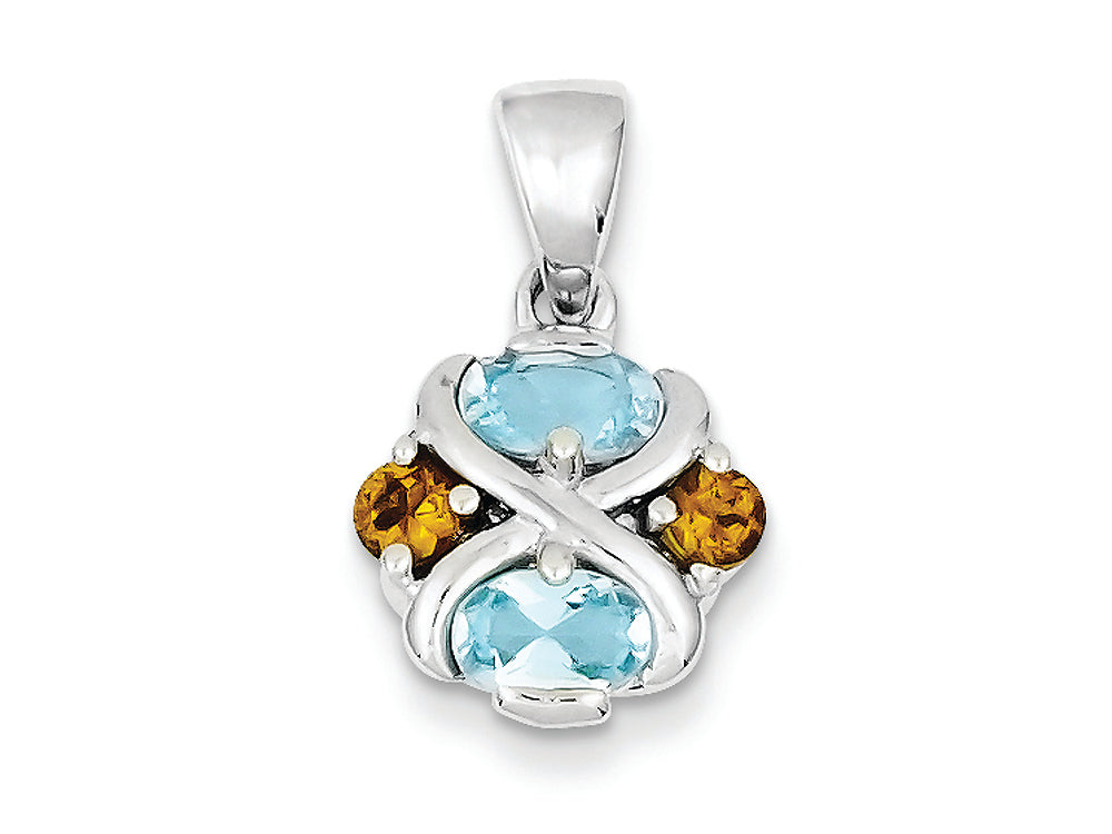 FJC Finejewelers Sterling Silver Blue Topaz And Citrine Pendant Necklace - Chain Included