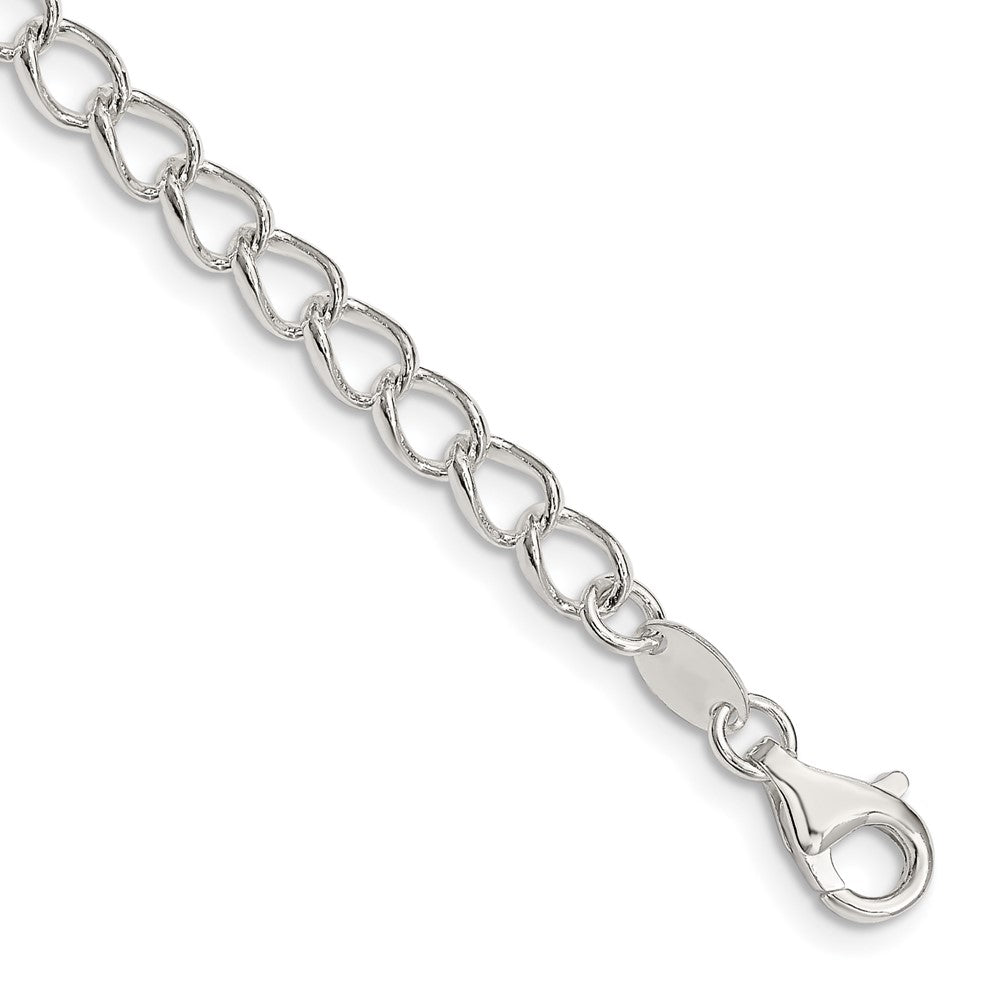 Amore LaVita Sterling Silver Half round Wire Curb Charm Bracelet 8 inches (4.5mm)