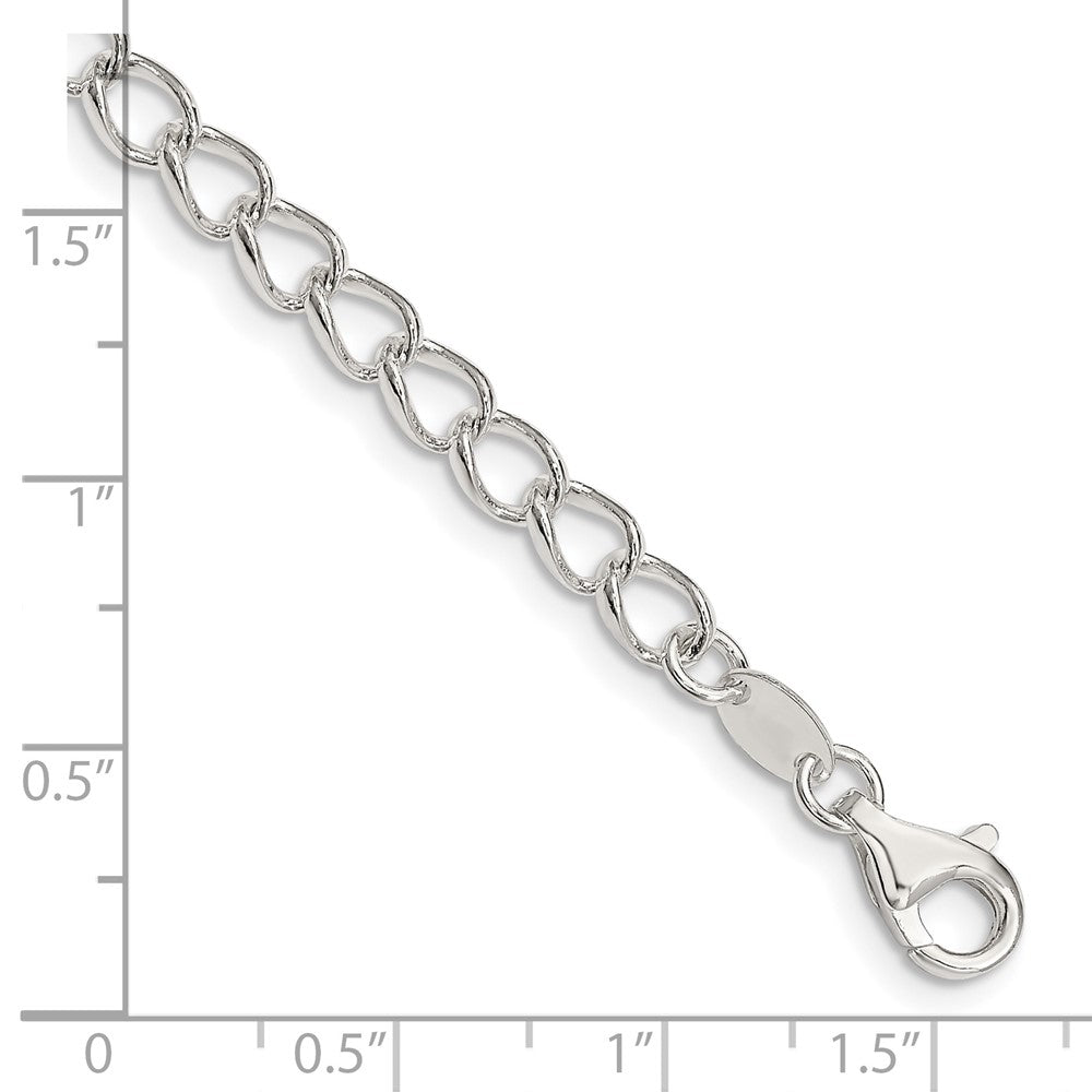 Amore LaVita Sterling Silver Half round Wire Curb Charm Bracelet 8 inches (4.5mm)