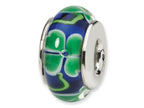 Reflections™ Sterling Silver Blue with Clover Hand-blown Glass Bead / Charm