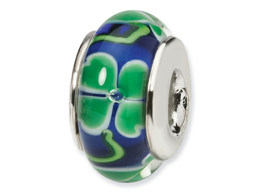 Reflections™ Sterling Silver Blue with Clover Hand-blown Glass Bead / Charm