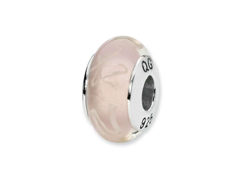 Reflections™ Sterling Silver Pink/White Scribbles Hand-blown Glass Bead / Charm
