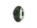Reflections™ Sterling Silver Green/Tan Swirl Hand-blown Glass Bead / Charm