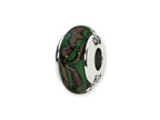 Reflections™ Sterling Silver Green/Tan Swirl Hand-blown Glass Bead / Charm