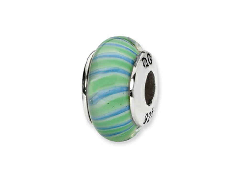 Reflections™ Sterling Silver Green/Blue Swirl Hand-blown Glass Bead / Charm