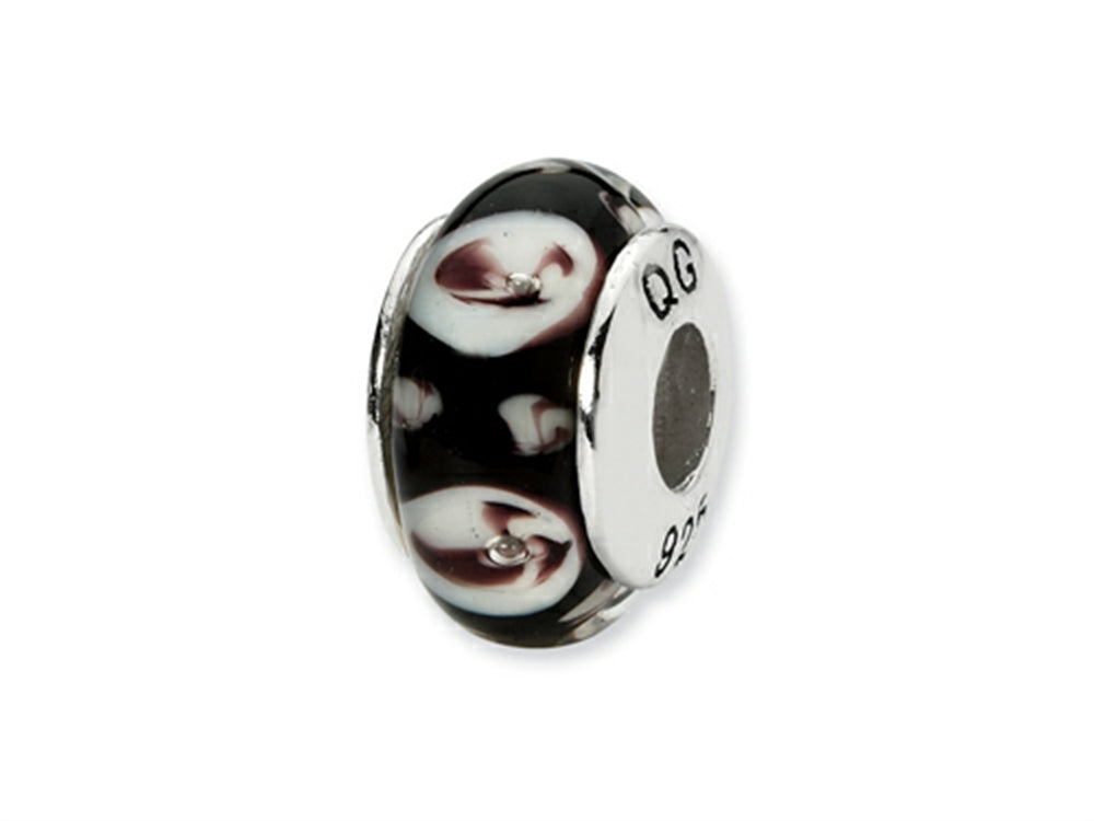Reflections™ Sterling Silver Black/Purple Floral Hand-blown Glass Bead / Charm
