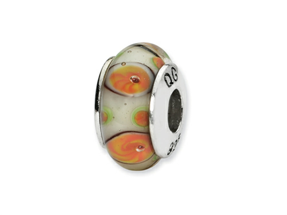 Reflections™ Sterling Silver White/Orange Hand-blown Glass Bead / Charm