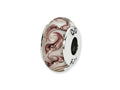 Reflections™ Sterling Silver White/Mauve Swirl Hand-blown Glass Bead / Charm