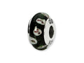 Reflections™ Sterling Silver Black/Purple Floral Hand-blown Glass Bead / Charm