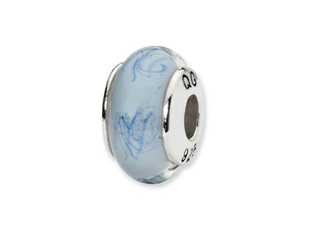 Reflections™ Sterling Silver White/Blue Scribble Hand-blown Glass Bead / Charm