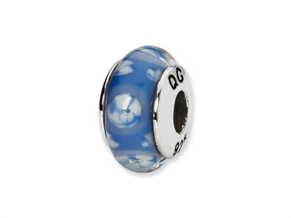 Reflections™ Sterling Silver Blue/White Floral Hand-blown Glass Bead / Charm