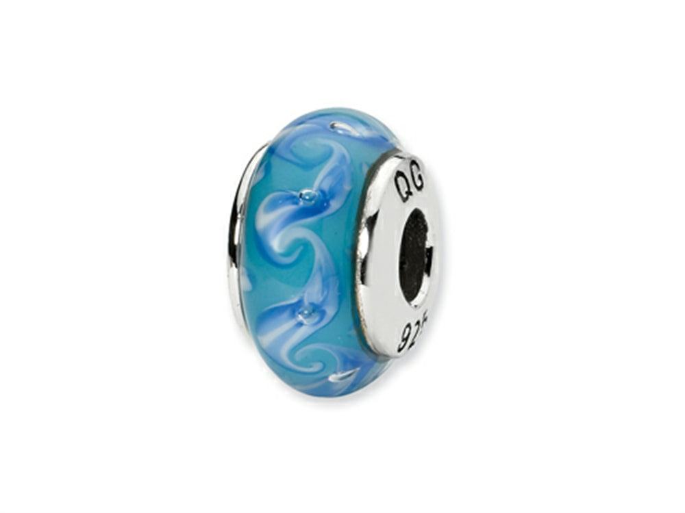 Reflections™ Sterling Silver Blue/White Swirl Hand-blown Glass Bead / Charm