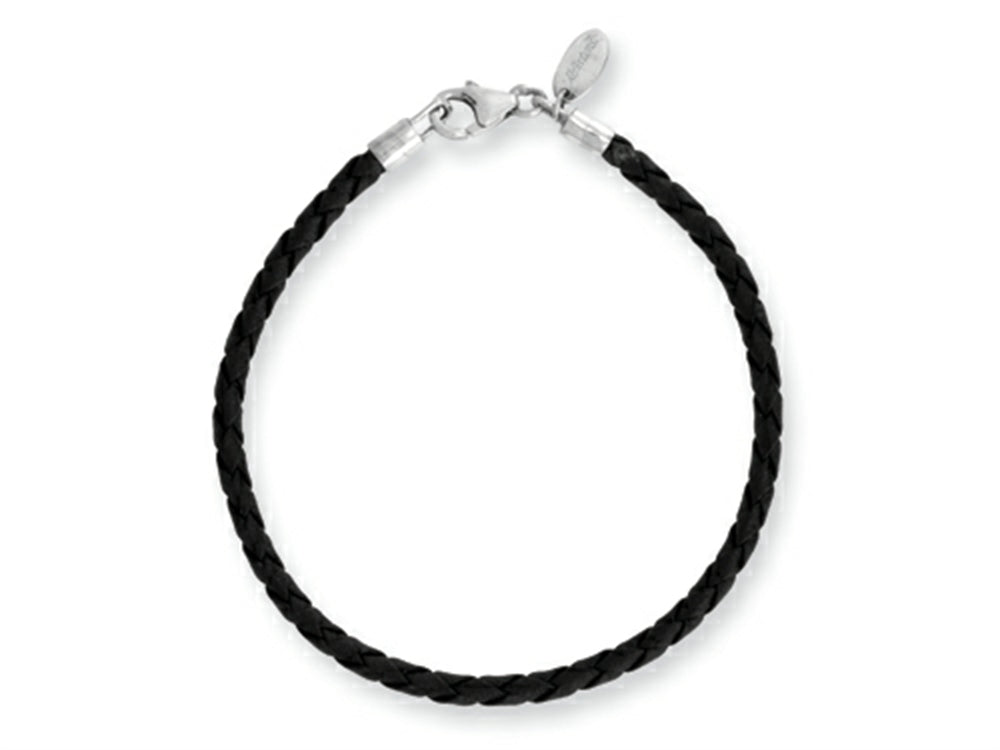 Reflections Sterling Silver Black Leather Lobster Clasp Bead Bracelet 7.50 inches