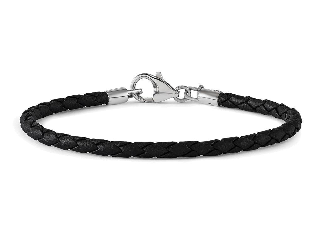 Reflections Sterling Silver Black Leather Lobster Clasp Bead Bracelet 7.00 inches