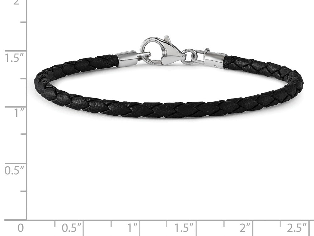 Reflections Sterling Silver Black Leather Lobster Clasp Bead Bracelet 8.50 inches