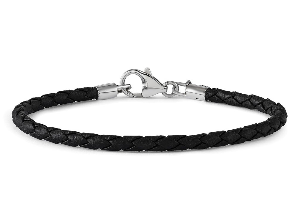 Reflections Sterling Silver Black Leather Lobster Clasp Bead Bracelet 8.50 inches