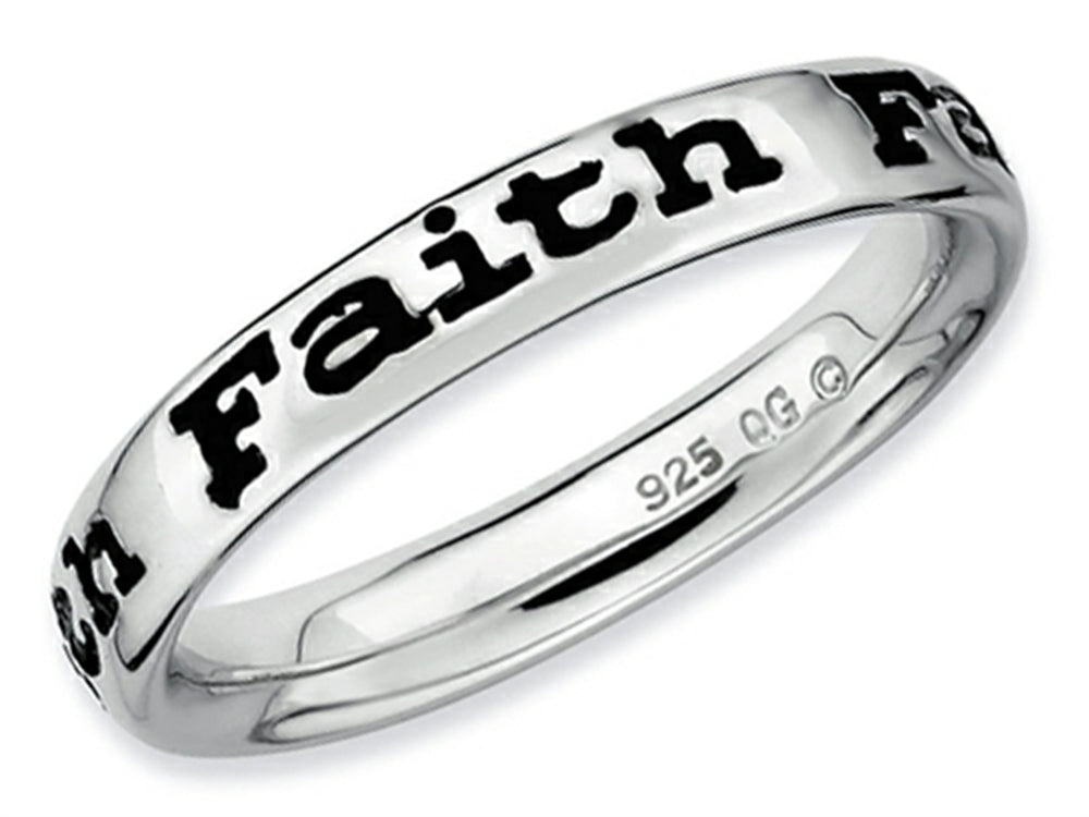 Stackable Expressions Sterling Silver Polished Enameled Faith Stackable Ring