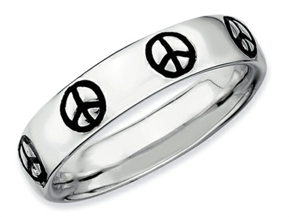 Stackable Expressions Sterling Silver Polished Enameled Peace Sign Stackable Ring