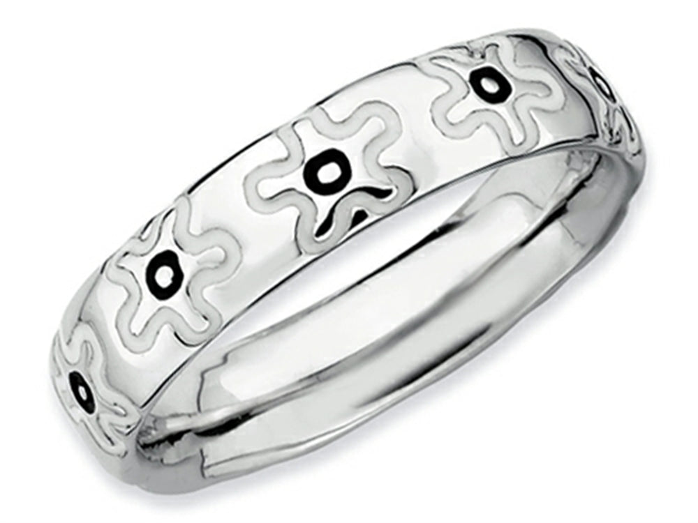 Stackable Expressions Sterling Silver Polished Enameled Flower Stackable Ring
