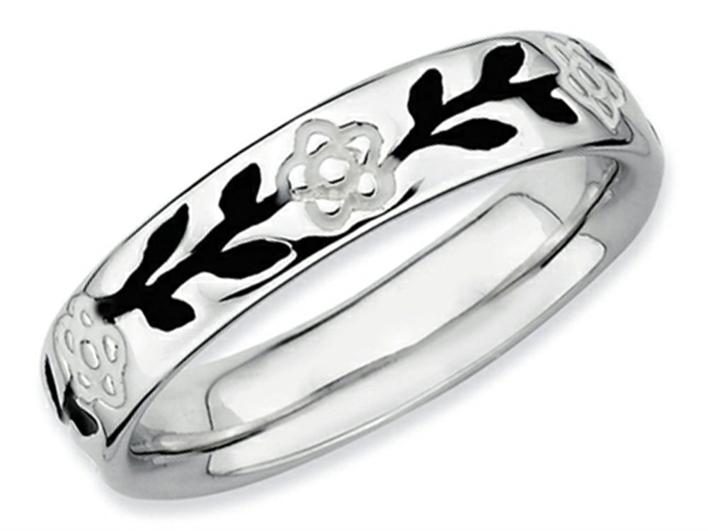 Stackable Expressions Sterling Silver Polished Enameled Flower Stackable Ring