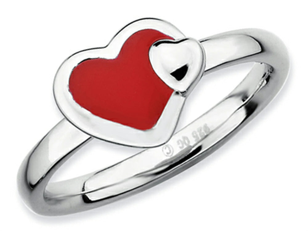 Stackable Expressions Sterling Silver Polished Red Enameled Heart Stackable Ring