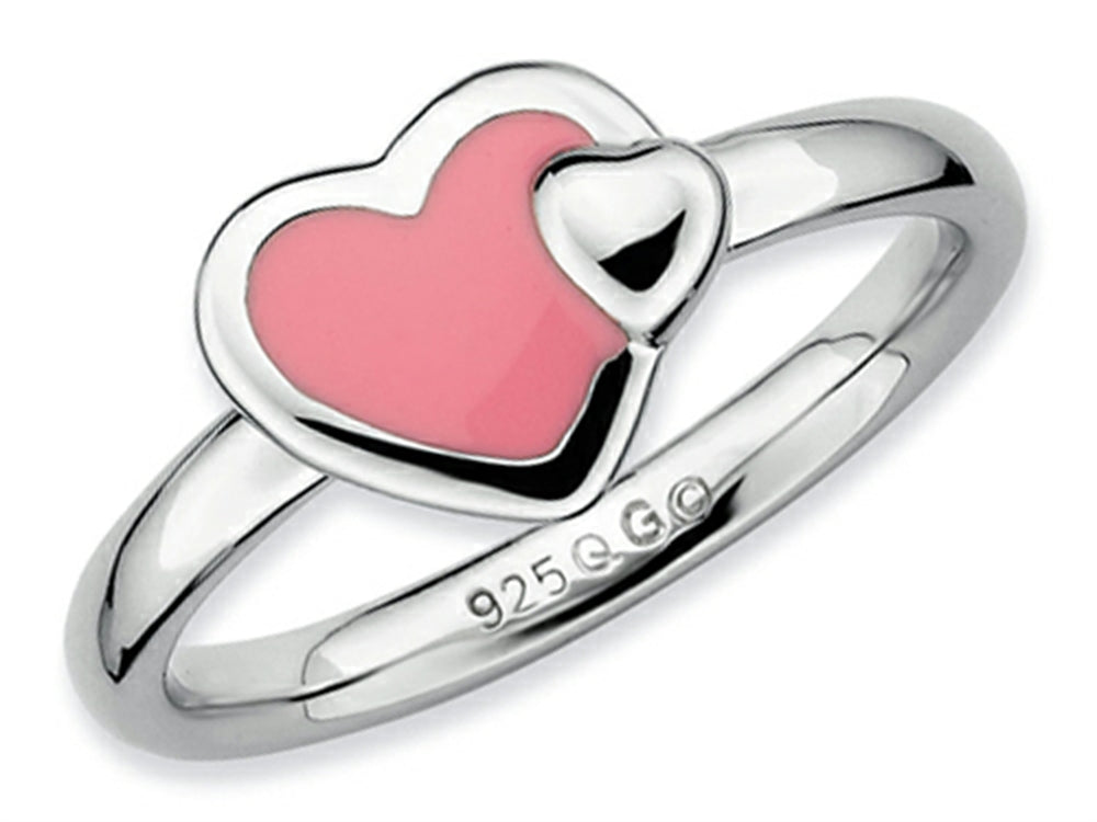 Stackable Expressions Sterling Silver Polished Pink Enameled Heart Stackable Ring