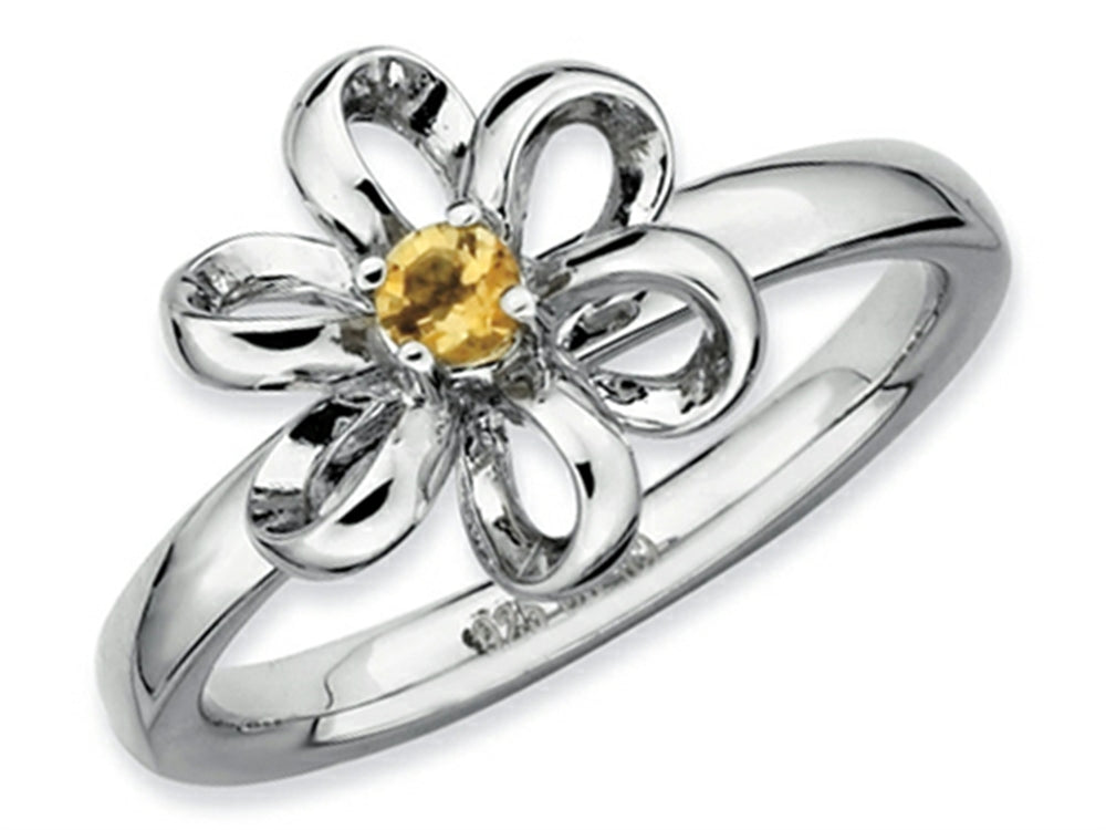 Stackable Expressions Sterling Silver Polished Citrine Flower Stackable Ring